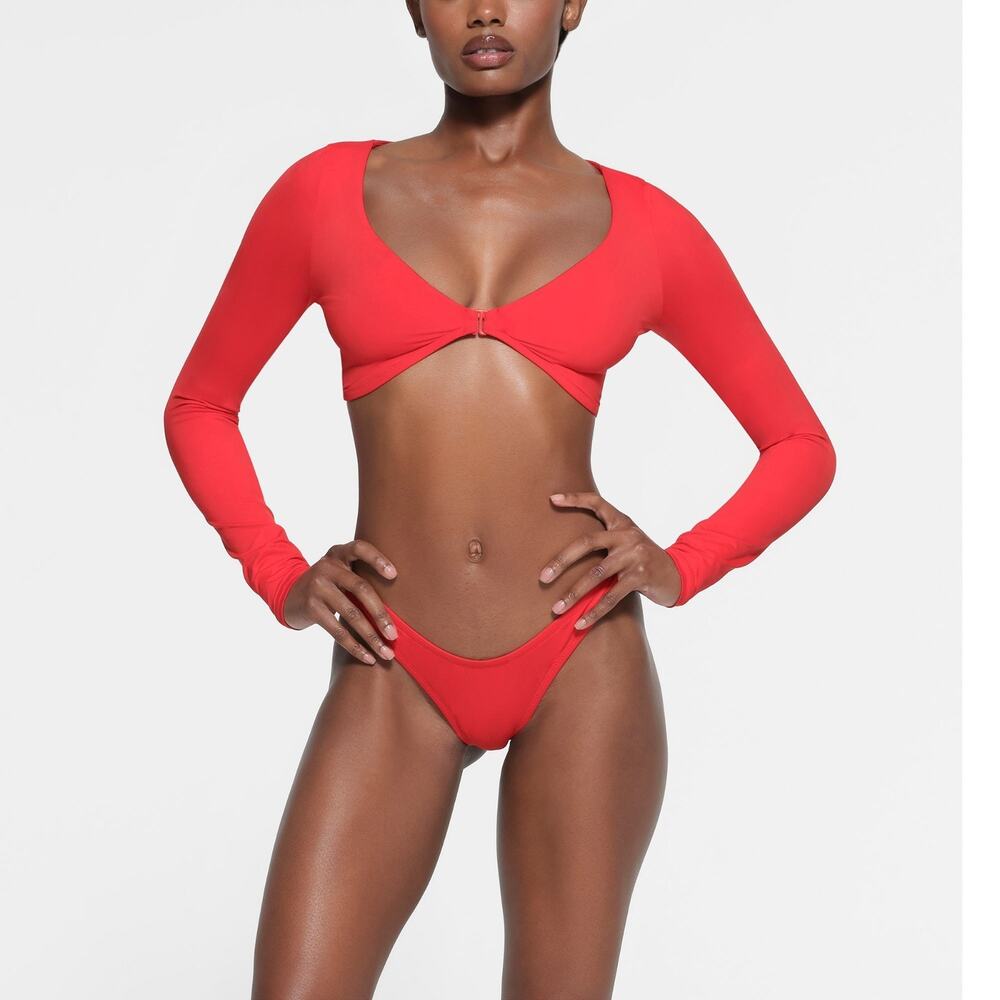 Skims Signature Swim Long Sleeve Shrug in Ruby Red New Size XS V Neck Cardigan